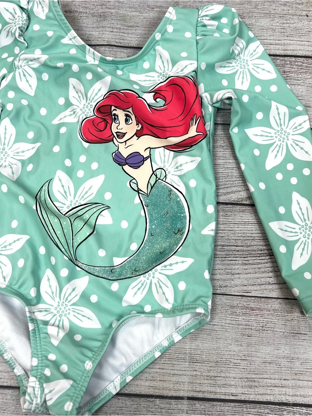 Disney Little Mermaid Long Sleeve Swimsuit Toddler Girls' Swimwear Size 3T Beach